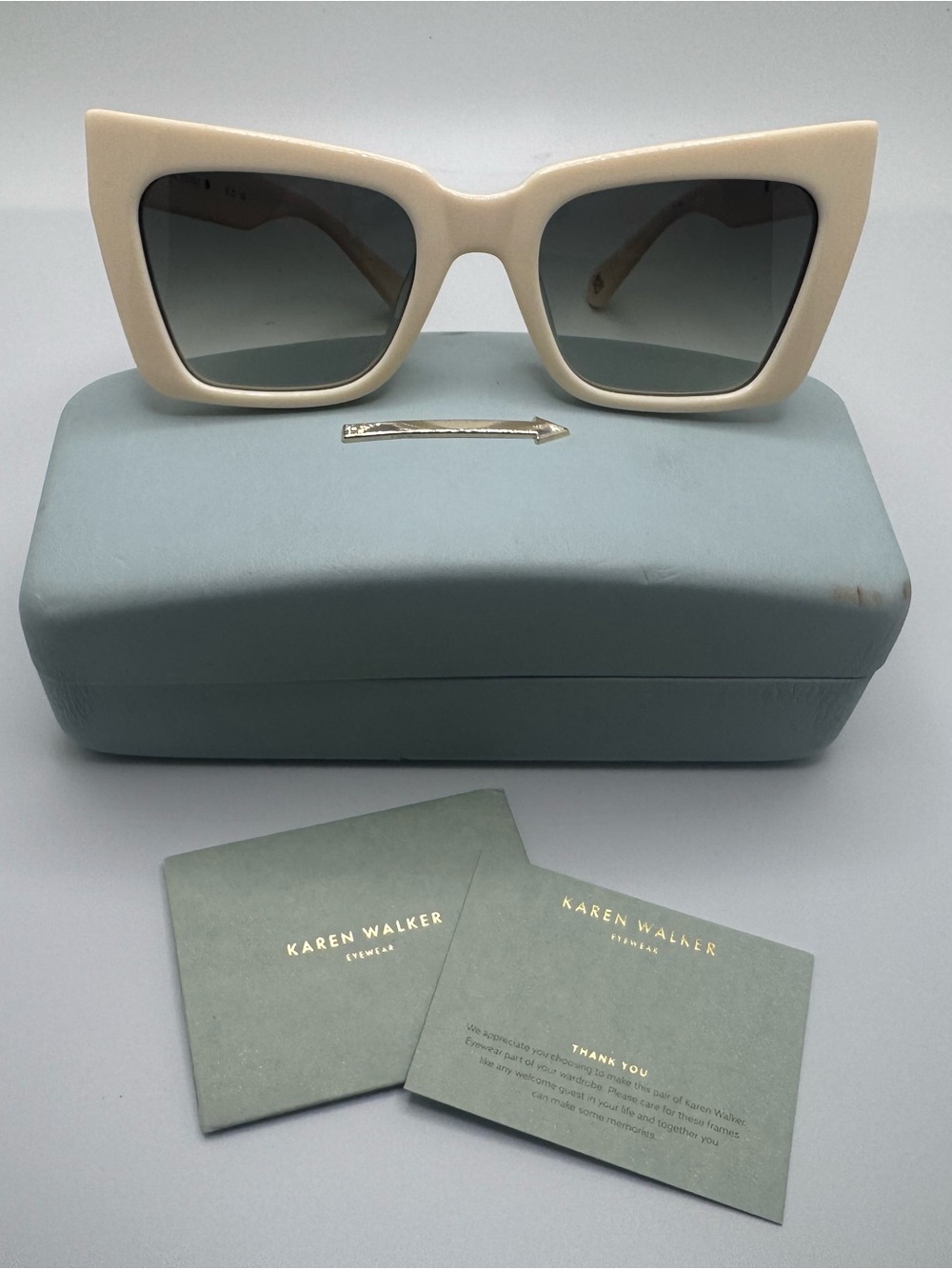 Karen Walker Cream Cat-Eye Sunglasses with Gray Gradient Lenses